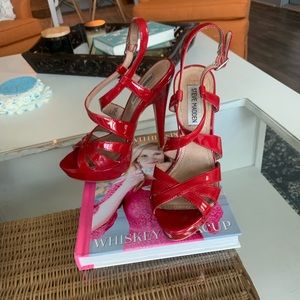 Red Steve Madden Cage Strappy Stiletto Heels